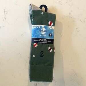 Izod Saltwater 4 Pairs Lightweight Pattern Crew Socks Green Gray Blue Sz OS NWT